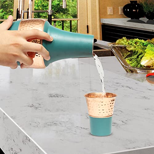 La' Forte Pure Copper Hammered Design Pitcher and Bedside Carafe, Lid can be Used as Glass for Drinking (1.4 LTR) Venus Jar Sea Green… - Image 5