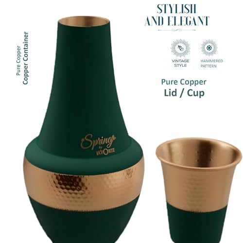 La' Forte Pure Copper Hammered Design Pitcher and Bedside Carafe, Lid can be Used as Glass for Drinking (1.4 LTR) Venus Jar Sea Green… - Image 3