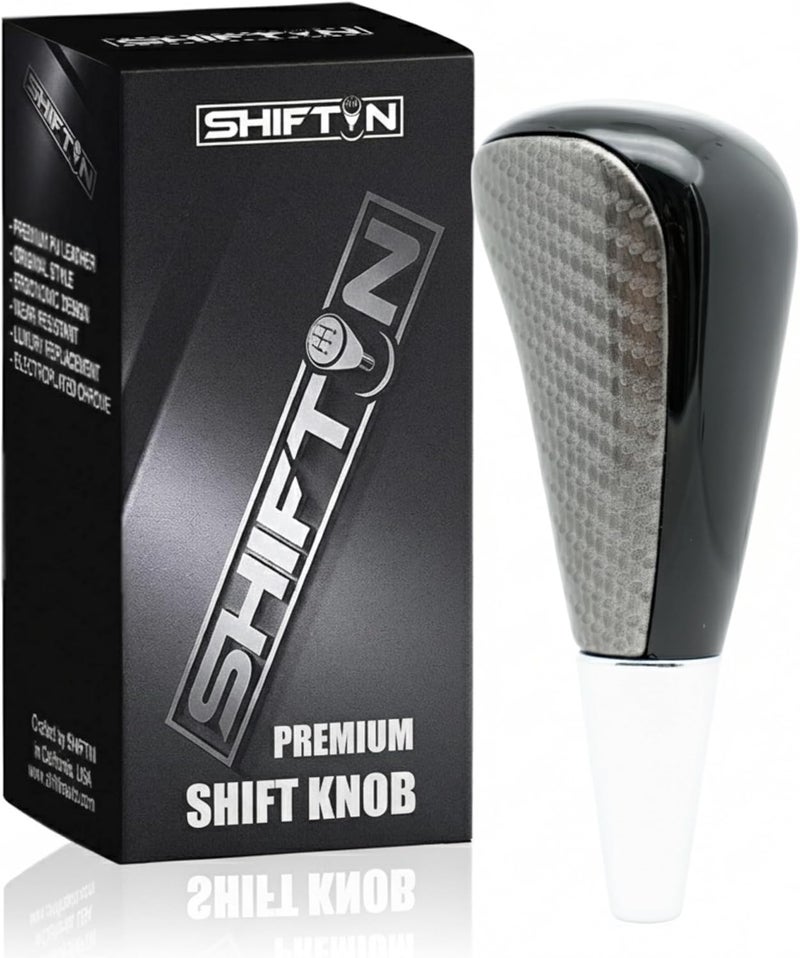 SHIFTIN Large Replacement Car Gear Shift Knob Gearbox Shifter Head for Toyota SUVs and Lexus LX 470 570 RX LS SUVs with Automatic Transmission 8mm M8 (Gray Carbon Leather/Piano Black) - Image 1