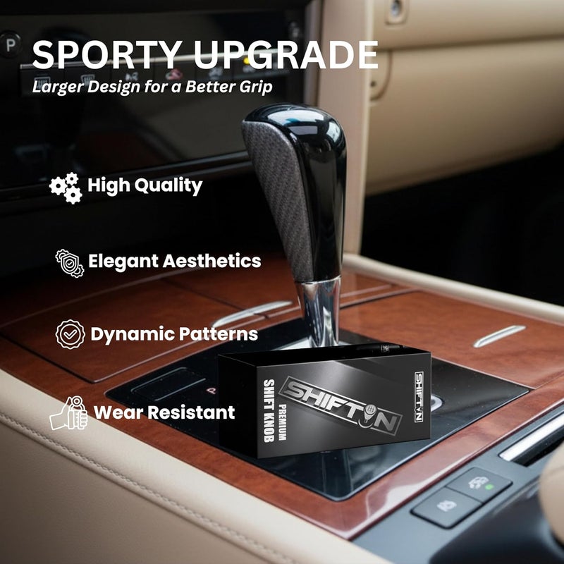 SHIFTIN Large Replacement Car Gear Shift Knob Gearbox Shifter Head for Toyota SUVs and Lexus LX 470 570 RX LS SUVs with Automatic Transmission 8mm M8 (Gray Carbon Leather/Piano Black) - Image 2