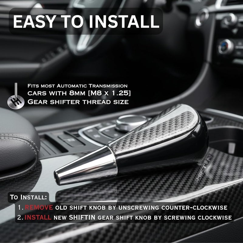 SHIFTIN Large Replacement Car Gear Shift Knob Gearbox Shifter Head for Toyota SUVs and Lexus LX 470 570 RX LS SUVs with Automatic Transmission 8mm M8 (Gray Carbon Leather/Piano Black) - Image 4