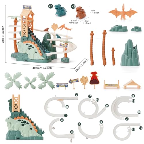 Chidiam Dinosaur Climbing Stairs Toy Orbit Chasing Race Track Game Set Roller Coaster Toy Double Loop Track Slide Toys with Music Light Educational Playsets Gift for Toddler Kids Boys Girls Age 3 - Image 5
