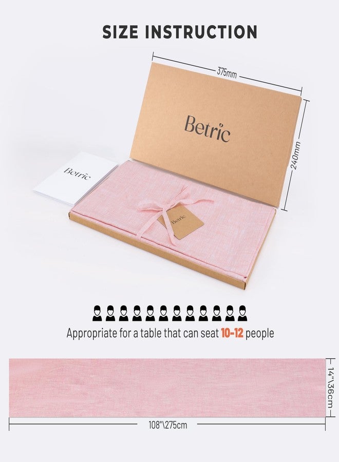 BETRIC مفرش طاولة طويل جدًا من الكتان الخالص 100% من بيتريك - مقاس 14 × 108 بوصة، مثالي لفصل الخريف وعيد الشكر وعيد الميلاد - أثينا - وردي فاتح - Image 3