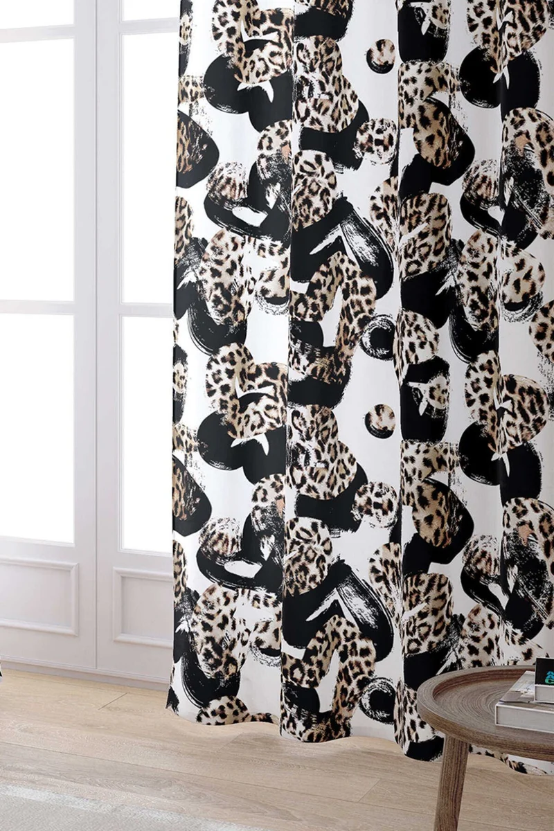 Cango Home Brown White Leopard Patterned Digital Printed Curtain CGH353-PR