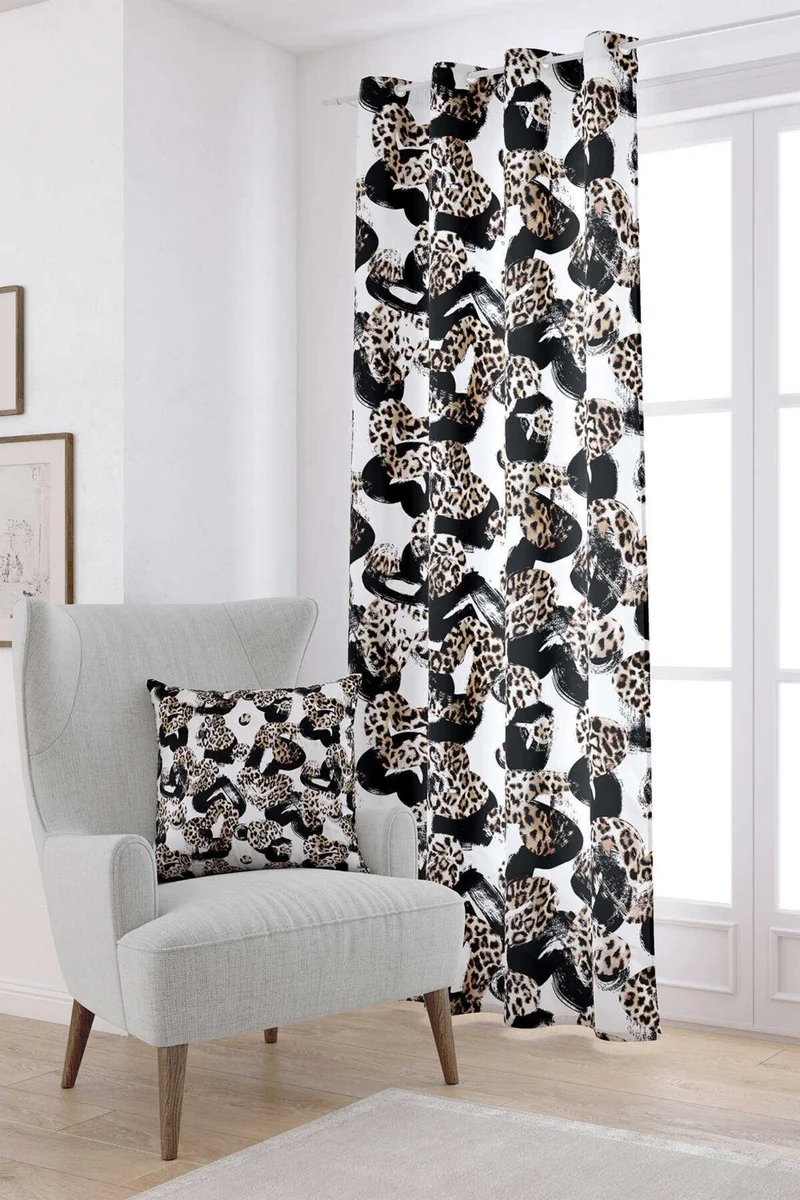 Cango Home Brown White Leopard Patterned Digital Printed Curtain CGH353-PR