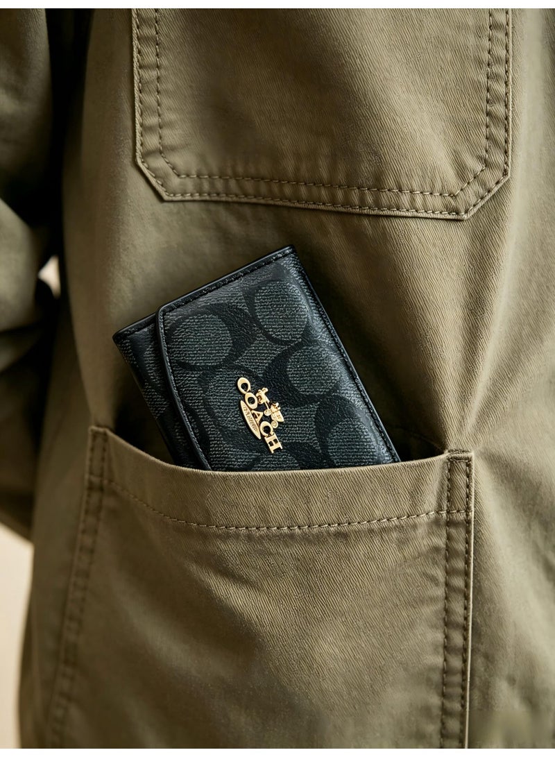 coachoutlet Coach Signature Coated Canvas Mini Wallet / Card Holder in Charcoal - Image 4
