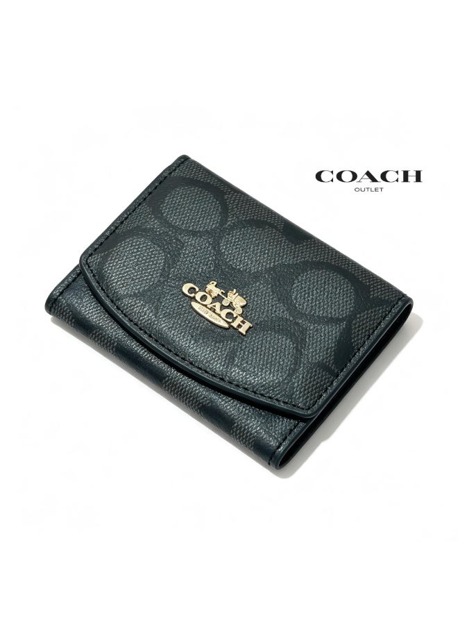 coachoutlet Coach Signature Coated Canvas Mini Wallet / Card Holder in Charcoal - Image 1