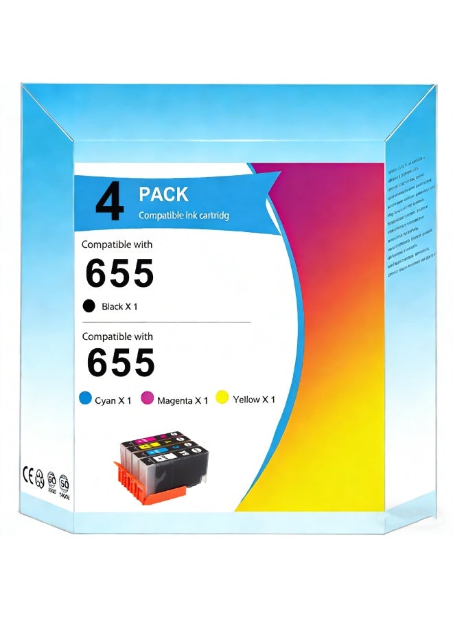 خراطيش حبر 655 655XL لطرازات CZ109AE CZ110AE CZ111AE CZ112AE بديل لطابعات HP Deskjet 3525 4615 4625 5525 6520 6525 CZ283C 4625 (مجموعة من 4) - Image 1
