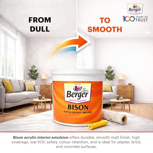BERGER Bison Interior Emulsion Paint for Walls and Ceilings with Anti-Fading Properties Acrylic Based Washable & Durable Rich Smooth Matt Finish (1Ltr, White) - Image 5
