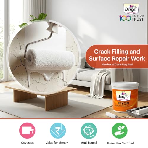 BERGER Bison Interior Emulsion Paint for Walls and Ceilings with Anti-Fading Properties Acrylic Based Washable & Durable Rich Smooth Matt Finish (1Ltr, White) - Image 3