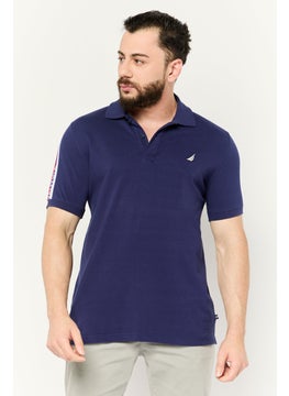 Men Regular Fit Brand Logo Short Sleeve Polo Shirt, Navy  Blue