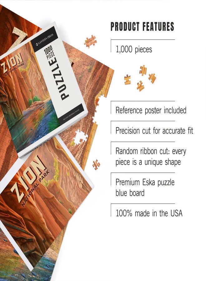 Lantern Press “Zion Narrows” 1000-Piece Random Cut Premium Jigsaw Puzzle - Made in USA Adult Puzzle Featuring Zion National Park Oil Painting Art - Gift for Nature Lovers - Image 3
