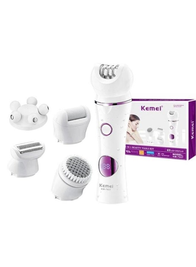 Kemei KM-7937 5in1 Electric Epilator USB Recharger Hair Removal Appliances Lady Electric Feet Grinder Different Heads - Image 5