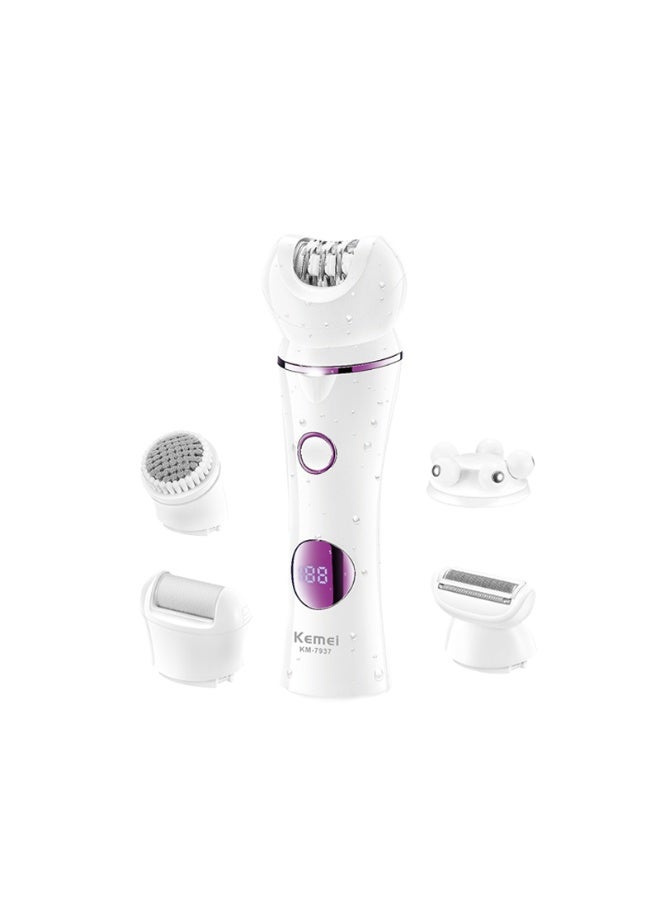 Kemei KM-7937 5in1 Electric Epilator USB Recharger Hair Removal Appliances Lady Electric Feet Grinder Different Heads - Image 1