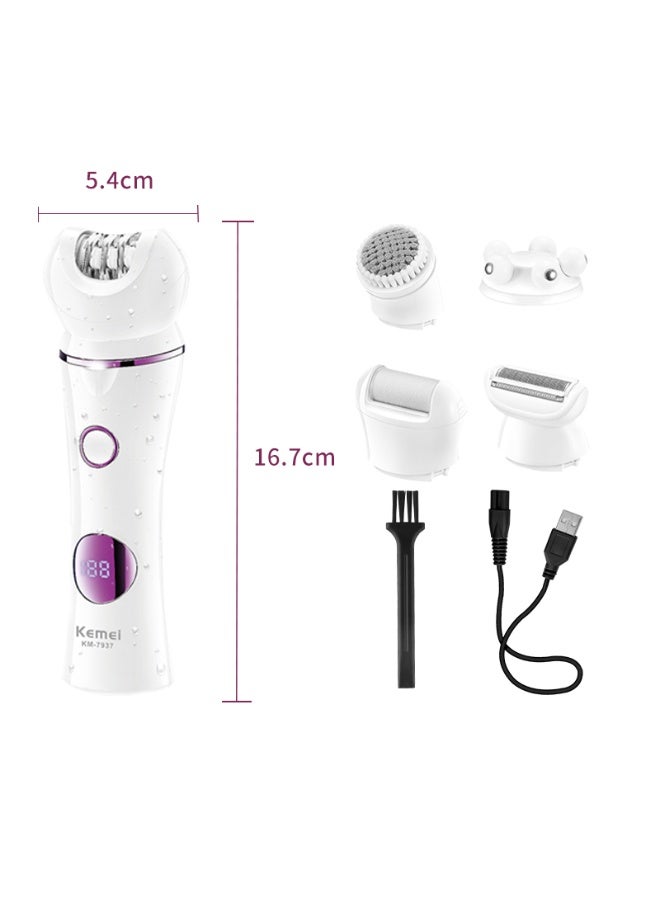 Kemei KM-7937 5in1 Electric Epilator USB Recharger Hair Removal Appliances Lady Electric Feet Grinder Different Heads - Image 4