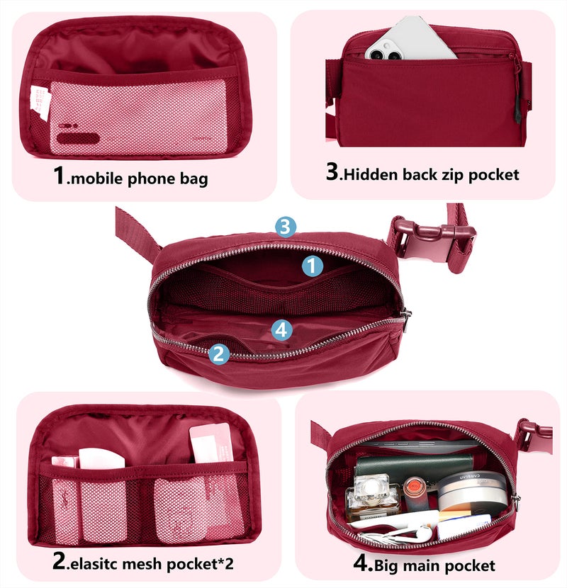 MEISEE Fanny Belt Bag Waist Pack Crossbody Bags Bum Bag for Running Hiking Travel Workout Adjustable Strap for Women-red - Image 5