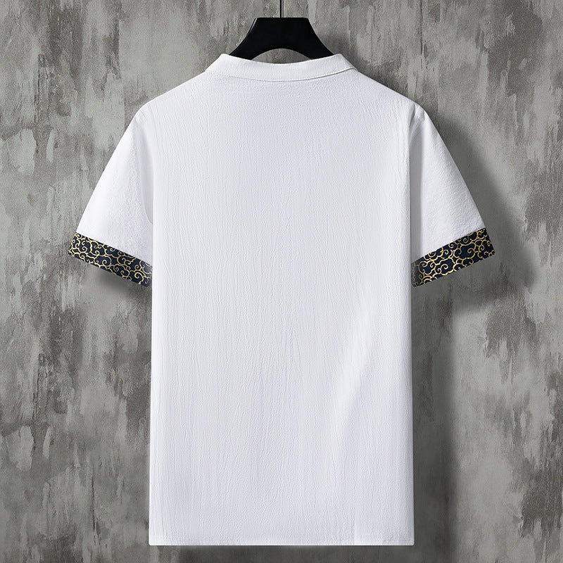 Summer Men''s 2022 New Gourd Embroidered Linen Short-sleeved T-shirt Men''s Cotton and Linen Half-sleeved Loose Top - Image 4