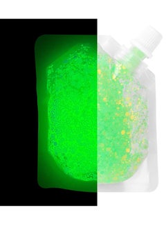 MEICOLY MEICOLY Glow in The Dark Body Face Glitter Gel,Luminous Halloween Sequins Chunky Glitter, Self-Adhesive Neon UV Blacklight Glitter for Body,Green  - Image 1