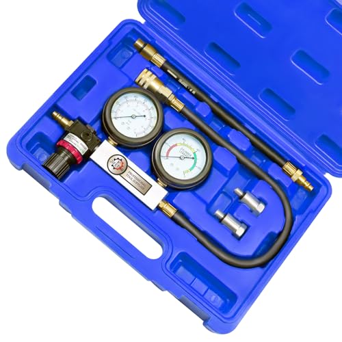JIFETOR Cylinder Leak Down Tester Kit Professional Dual Pressure Gauges Engine Compression Leakdown Detector Leakage Test Set for Gasoline Engine with 10 12 14mm Spark Plugs on Car Truck Motorcycle