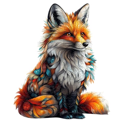 SECOGM Wooden Puzzles for Adults Artistic Fox Wood Puzzles Adult Unique Animal Shape Wooden Jigsaw Puzzles for Adults Birthday Gifts for Puzzle Lovers Family 84 66in 100 Pieces - Image 1