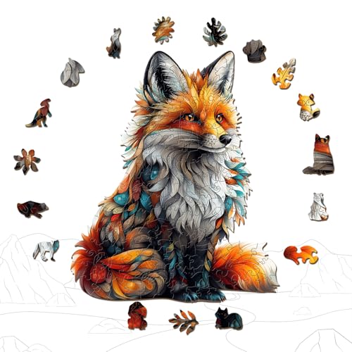 SECOGM Wooden Puzzles for Adults Artistic Fox Wood Puzzles Adult Unique Animal Shape Wooden Jigsaw Puzzles for Adults Birthday Gifts for Puzzle Lovers Family 84 66in 100 Pieces - Image 5