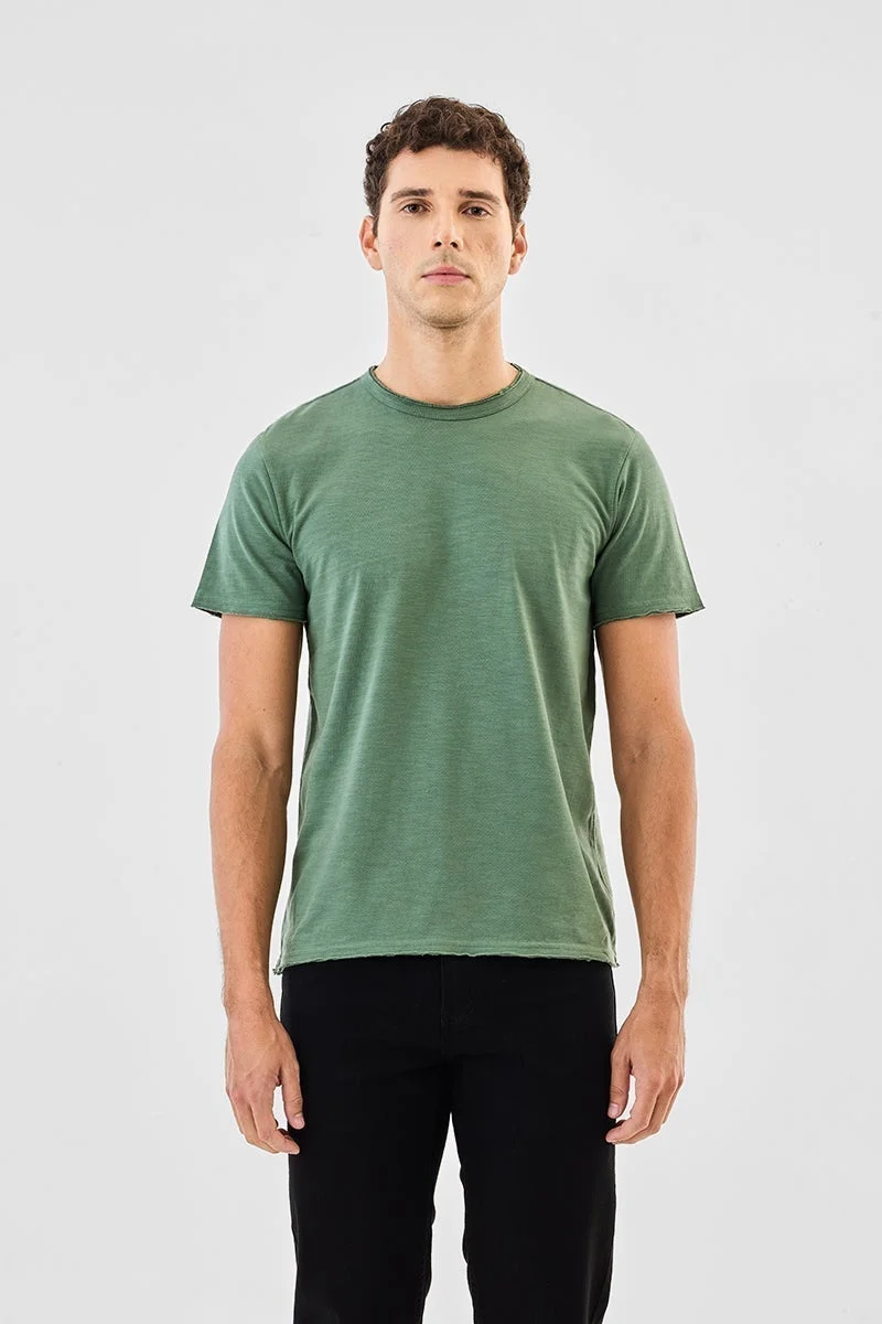 سنيتش تيشيرت قطن % بقصة عادية وحافة خام