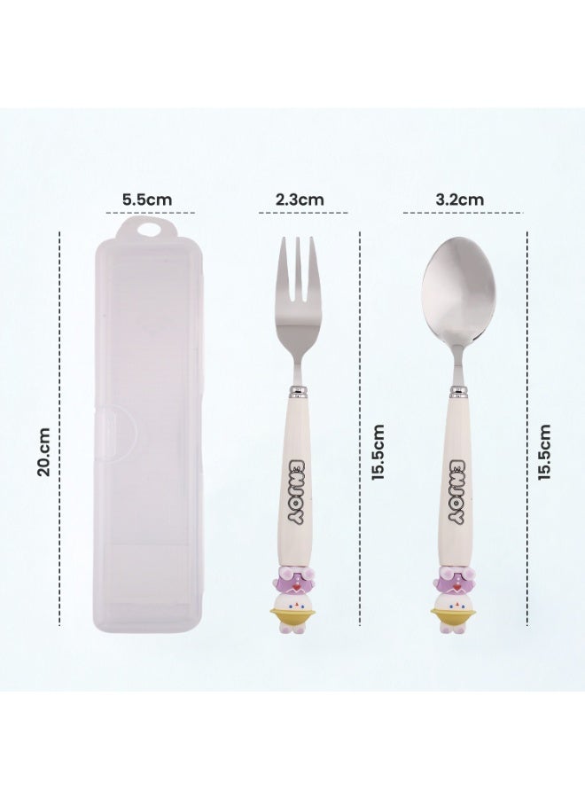 CRAVISTA Teddy Design Kids Cutlery Set with Case - 2-Piece Stainless Steel BPA Free Cutlery Set Includes Spoon, Fork and Case for Lunch Box, Picnic and Travel (White) - Image 4