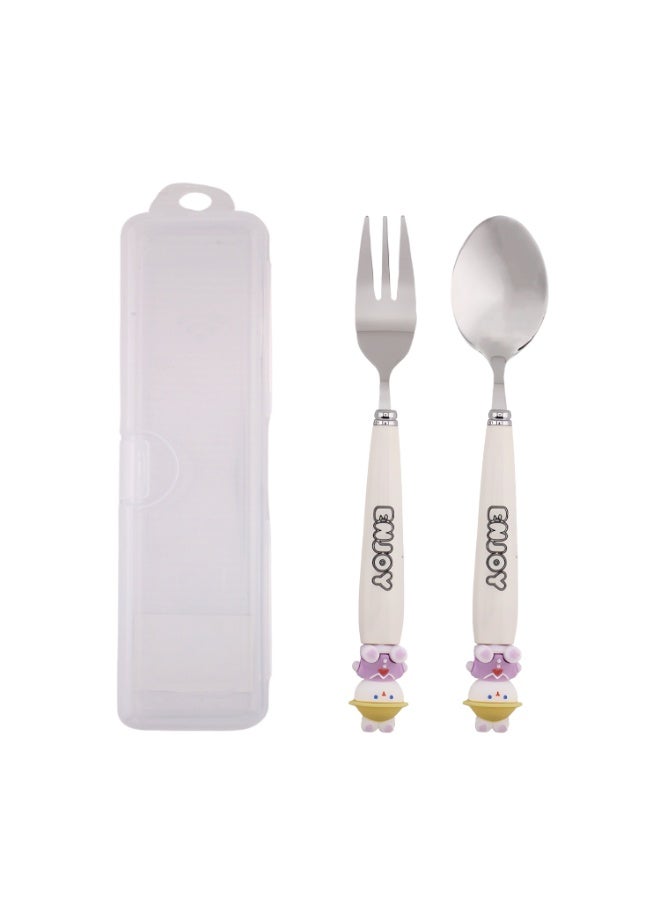 CRAVISTA Teddy Design Kids Cutlery Set with Case - 2-Piece Stainless Steel BPA Free Cutlery Set Includes Spoon, Fork and Case for Lunch Box, Picnic and Travel (White) - Image 1