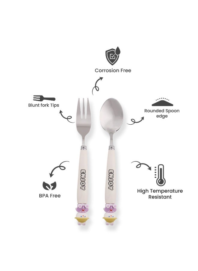 CRAVISTA Teddy Design Kids Cutlery Set with Case - 2-Piece Stainless Steel BPA Free Cutlery Set Includes Spoon, Fork and Case for Lunch Box, Picnic and Travel (White) - Image 2