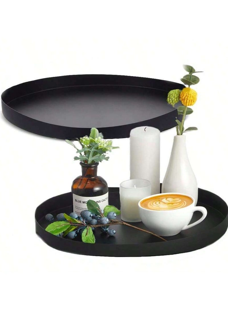 صينية طاولة قهوة معدنية دائرية سوداء مستديرة مقاس 11.8 بوصة صينية معدنية لطاولة القهوة حامل شموع صينية تقديم ديكور صينية تقديم مزرعة حديثة لحامل صينية عرض المطبخ والحمام في المنزل - Image 1