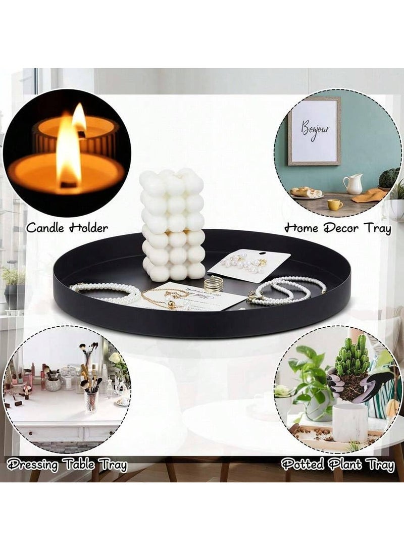 صينية طاولة قهوة معدنية دائرية سوداء مستديرة مقاس 11.8 بوصة صينية معدنية لطاولة القهوة حامل شموع صينية تقديم ديكور صينية تقديم مزرعة حديثة لحامل صينية عرض المطبخ والحمام في المنزل - Image 2