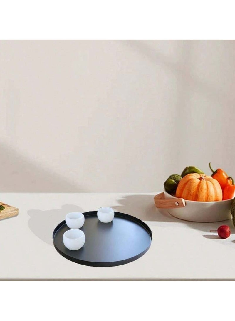 صينية طاولة قهوة معدنية دائرية سوداء مستديرة مقاس 11.8 بوصة صينية معدنية لطاولة القهوة حامل شموع صينية تقديم ديكور صينية تقديم مزرعة حديثة لحامل صينية عرض المطبخ والحمام في المنزل - Image 3