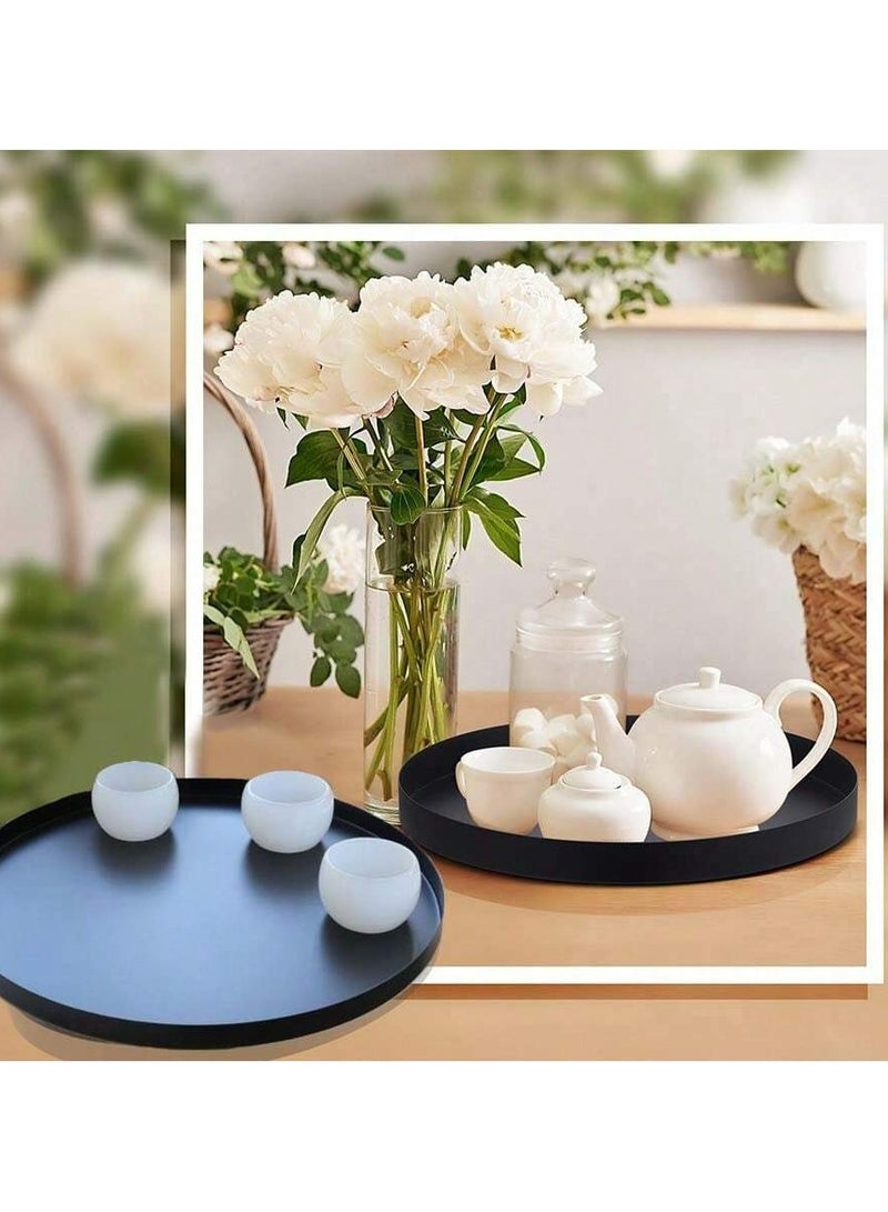 صينية طاولة قهوة معدنية دائرية سوداء مستديرة مقاس 11.8 بوصة صينية معدنية لطاولة القهوة حامل شموع صينية تقديم ديكور صينية تقديم مزرعة حديثة لحامل صينية عرض المطبخ والحمام في المنزل - Image 4