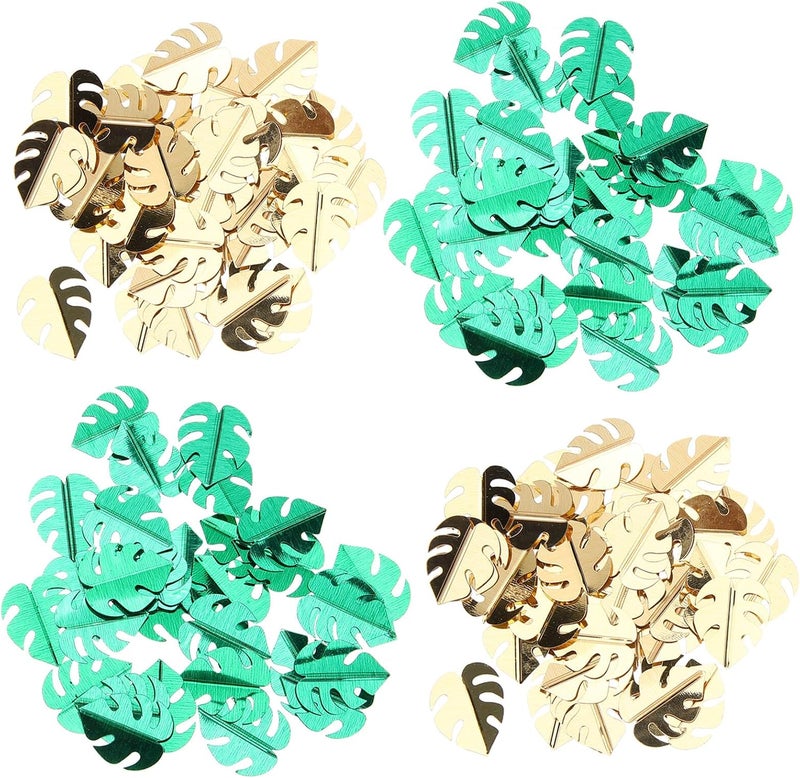 KICHOUSE Tropical Hawaiian Party Confetti Set with Emerald and Metallic Monstera Leaf Table Scatters, Summer Luau Decoration for Birthday, Wedding, and Fiesta Party Supplies - Image 1