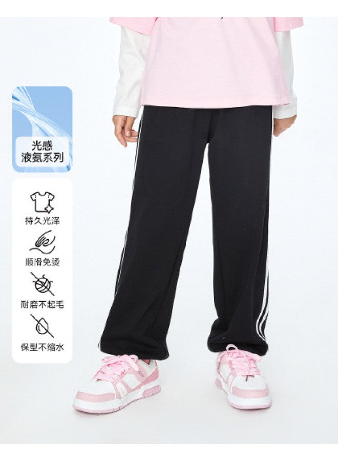 Annil Girls' Full Elastic Waist Knit Pants - Anti-wrinkle Non-stretch Casual Joggers With Cuffed Hem, Straight Leg Sport Pants For Spring/autumn - Image 1