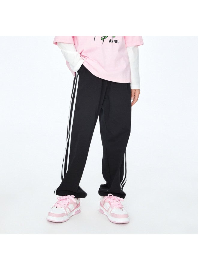 Annil Girls' Full Elastic Waist Knit Pants - Anti-wrinkle Non-stretch Casual Joggers With Cuffed Hem, Straight Leg Sport Pants For Spring/autumn - Image 3