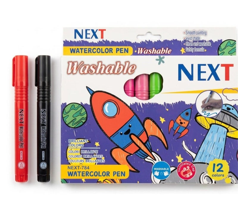 NEXT Washable Watercolor Pen Space Theme Set Multicolour 12-Piece NEXT-784 - Image 1