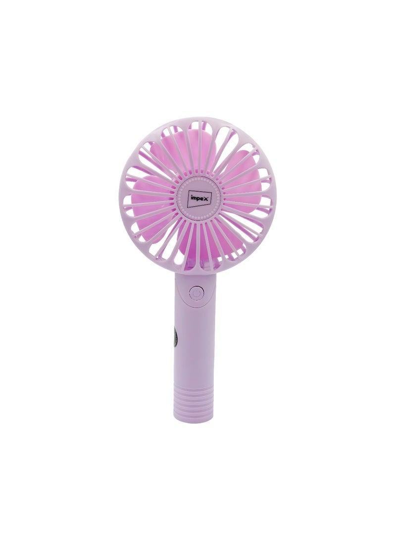 IMPEX HF-01 Rechargeable Hand Fan with 1200mAh Battery, 3 Speed Settings, Portable Design, Base Stand, and 2-Year Warranty – Pink - Image 2