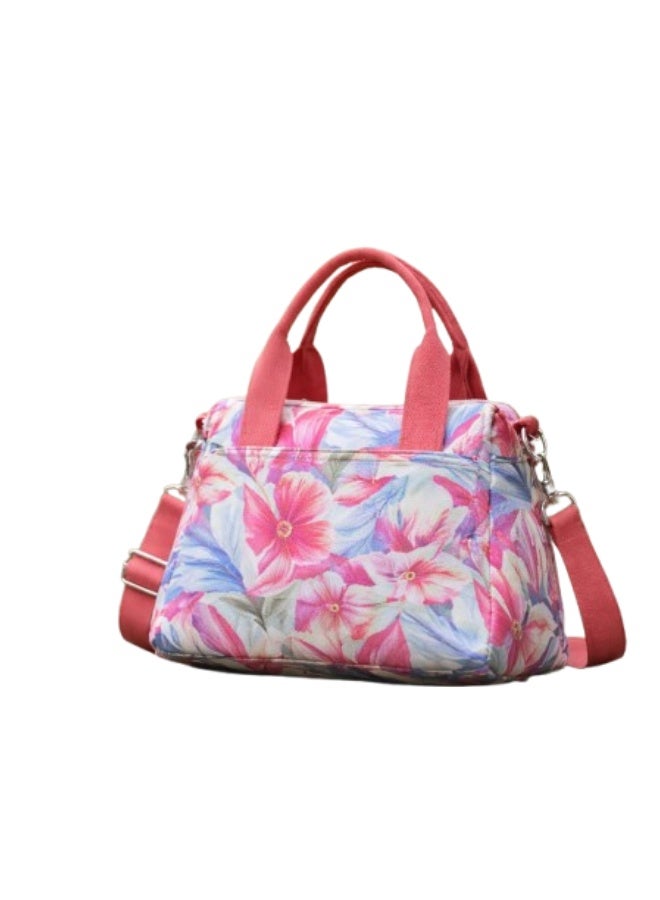 Stylish Floral Crossbody Bag – Compact Multi-Zip Shoulder & Handbag for Daily Use (Pink & white)