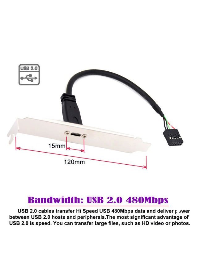 CY Cable USB 3.1 Type C USB-C Female to USB 2.0 Motherboard 9pin 10pin Header Cable with Bracket Single Port - Image 2