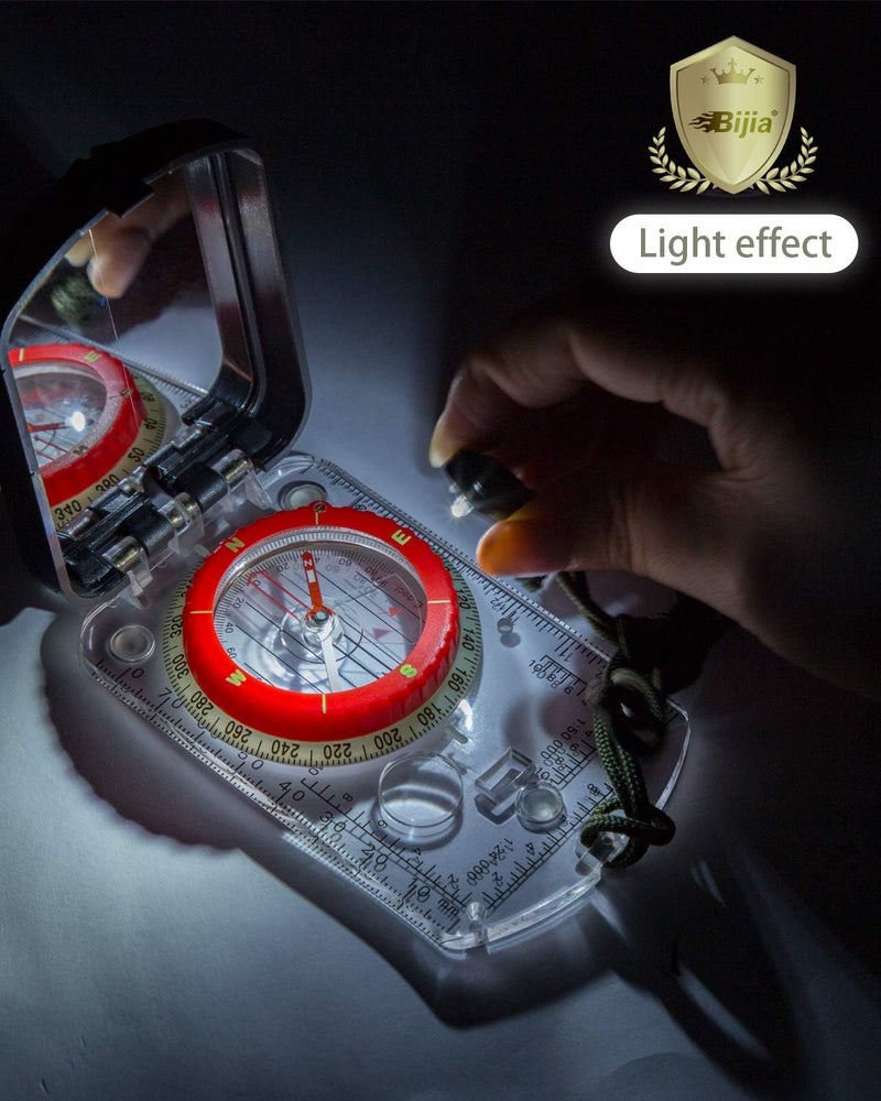 BIJIA Orienteering Map Compass -Sighting Mirror Compass with Adjustable Declination,Clinometer and LED light for Hiking, Camping,Orienteering,Hunting,Global Mountaineering,Navigating and SAR training. - Image 5