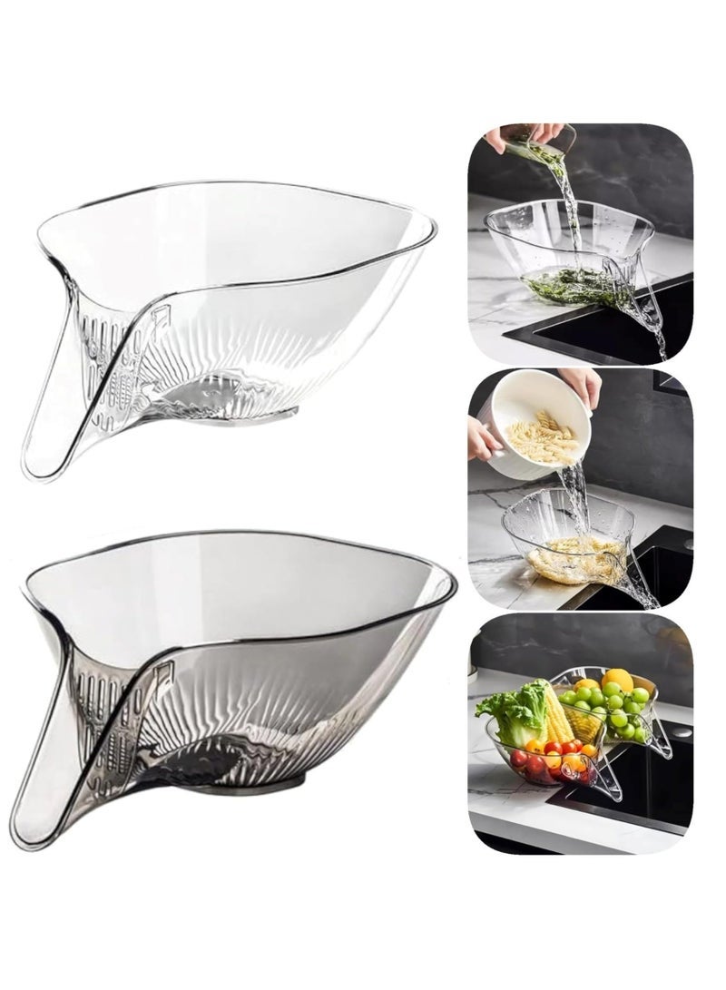كابتن تيك New Multifunctional Drain Basket*2, Kitchen Sink Food Collector Strainer bowl With Spout, Suitable for Food Filter Cleaning Fruit and Vegetable Drainage Basket Funnel, Transparent grey+Transparent - Image 1