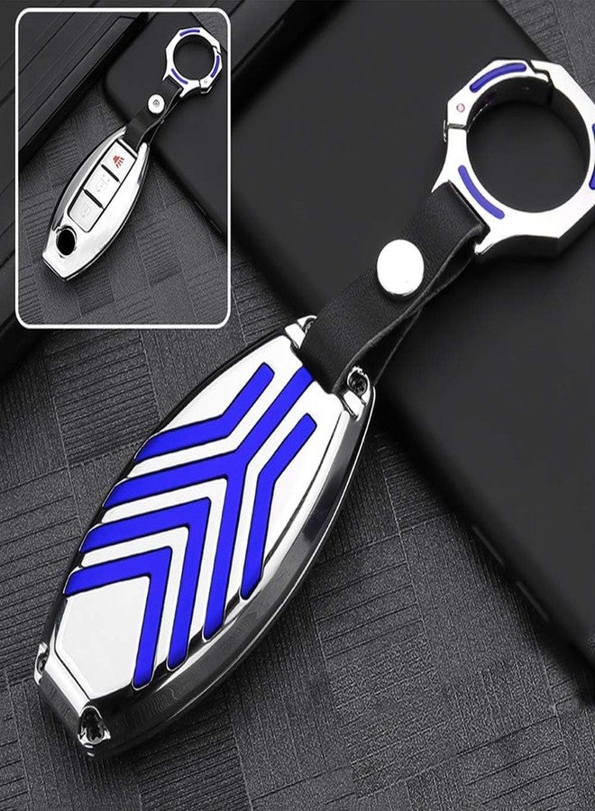 SANRILY 1Pcs 2/3/4/5 Buttons Metal Key Fob Cover Case for Nissan Altima Murano Rogue Keyless Remote Keychain Holder Key Protector for Infiniti QX60 Q60 QX80 Q50(Blue) - Image 1