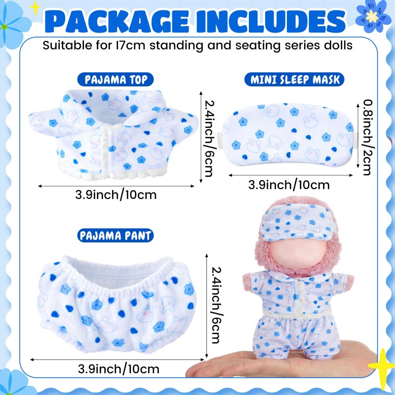 Simgoing 17cm Doll Clothes Pajamas Set with Pants Eye Mask Good Night Bedding Clothes Outfit Gifts Fits 17cm Dolls Accessories for DIY Dress up Lovers (Cute Blue Flower) - Image 3
