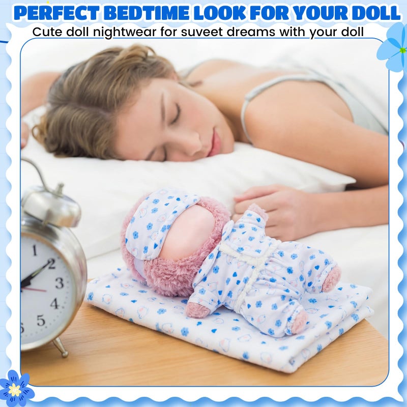 Simgoing 17cm Doll Clothes Pajamas Set with Pants Eye Mask Good Night Bedding Clothes Outfit Gifts Fits 17cm Dolls Accessories for DIY Dress up Lovers (Cute Blue Flower) - Image 2