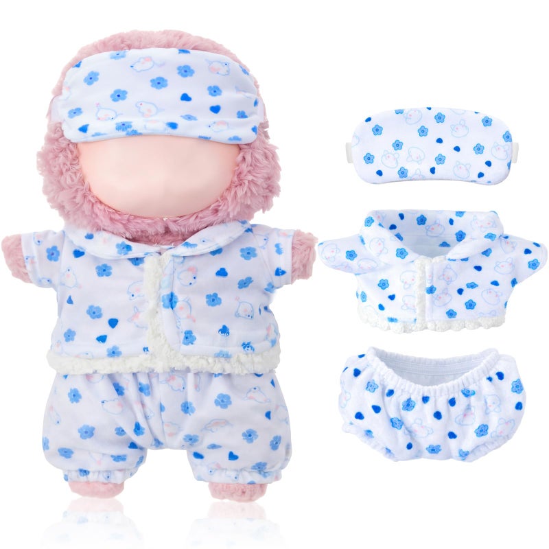 Simgoing 17cm Doll Clothes Pajamas Set with Pants Eye Mask Good Night Bedding Clothes Outfit Gifts Fits 17cm Dolls Accessories for DIY Dress up Lovers (Cute Blue Flower) - Image 1
