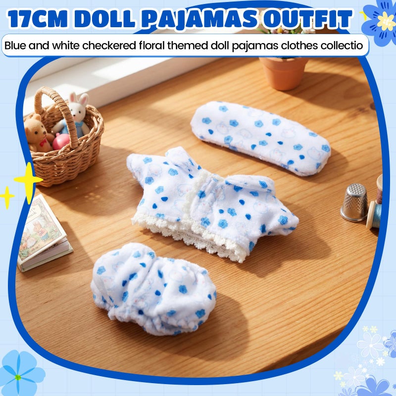 Simgoing 17cm Doll Clothes Pajamas Set with Pants Eye Mask Good Night Bedding Clothes Outfit Gifts Fits 17cm Dolls Accessories for DIY Dress up Lovers (Cute Blue Flower) - Image 5
