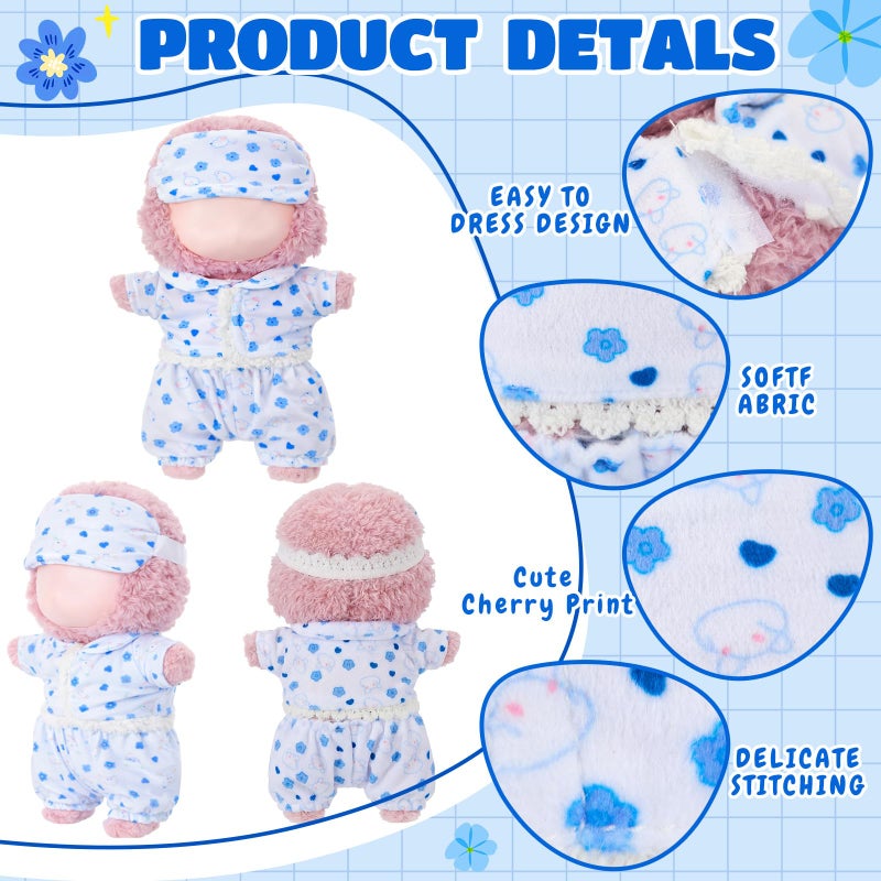 Simgoing 17cm Doll Clothes Pajamas Set with Pants Eye Mask Good Night Bedding Clothes Outfit Gifts Fits 17cm Dolls Accessories for DIY Dress up Lovers (Cute Blue Flower) - Image 4