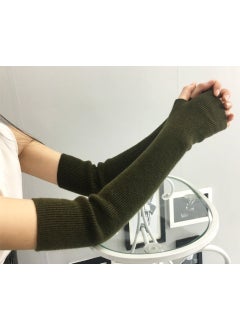 Cashmere Arm Warmers Fingerless Long Gloves for Women Autumn Winter Thick Warm Wool Sleeve Army Green