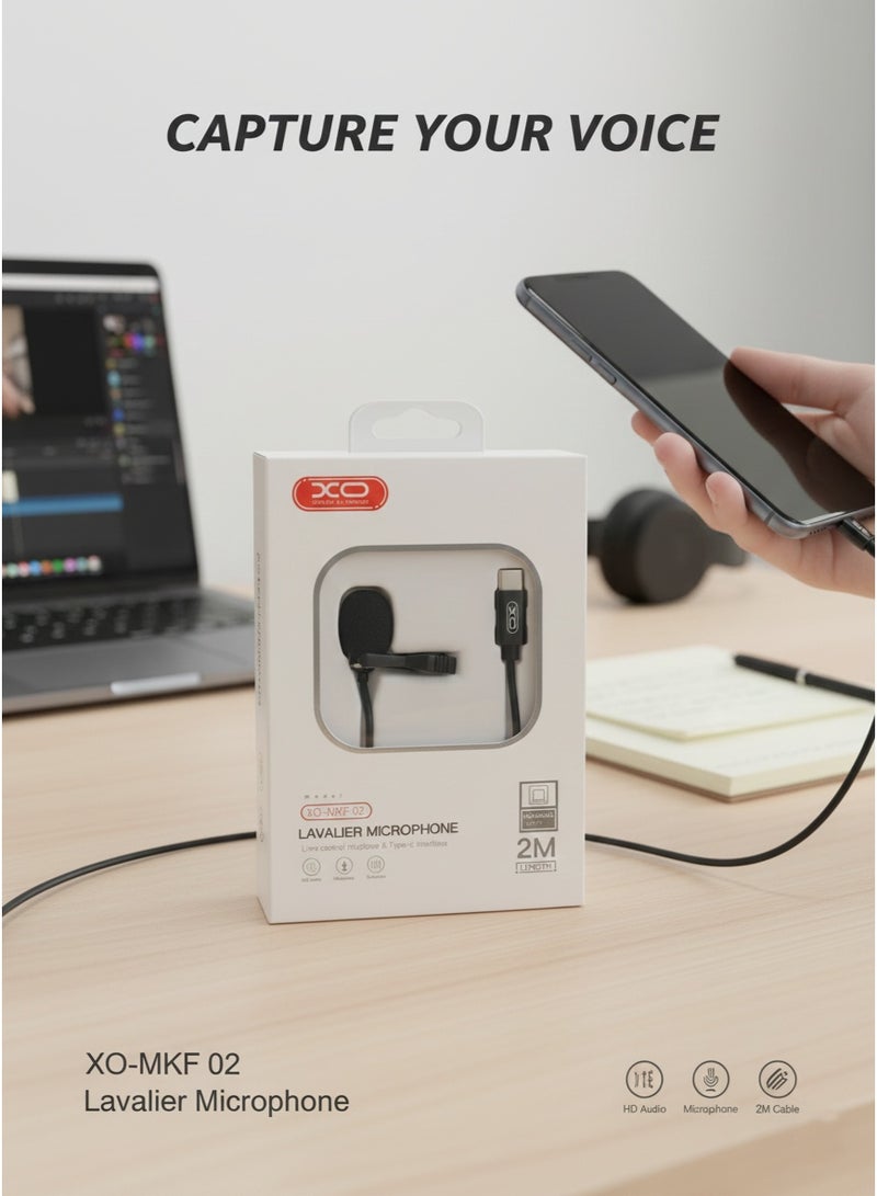 إكس أو ميكروفون - ميكروفون متعدد الاتجاهات بمشبك USB-C مع كابل بطول 2 متر للهواتف الذكية والأجهزة اللوحية وأجهزة الكمبيوتر المحمولة - Image 1